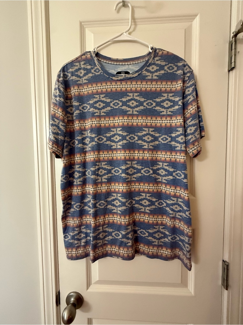 Rock & Roll Denim Men's Short-Sleeve Blue Aztec Southwestern Pattern Tee Size L